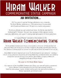 Hiram Walker COMMEMORATIVE STATUE CAMPAIGN an INVITATION