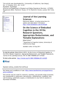 On the Science of Embodied Cognition in the 2010S