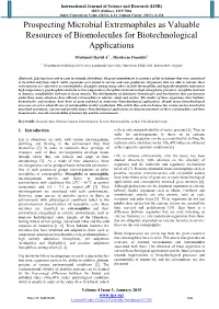 Prospecting Microbial Extremophiles As Valuable Resources of Biomolecules for Biotechnological Applications