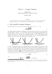 Week 4 – Complex Numbers