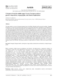 Coleoptera from the Middle-Upper Eocene European Ambers: Generic Composition, Zoogeography and Climatic Implications