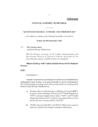 NATIONAL ASSEMBLY SECRETARIAT ———— “QUESTIONS for ORAL ANSWERS and THEIR REPLIES” to Be Asked A
