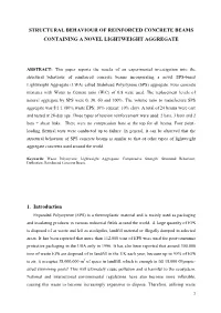 STRUCTURAL BEHAVIOUR of REINFORCED CONCRETE BEAMS CONTAINING a NOVEL LIGHTWEIGHT AGGREGATE 1. Introduction