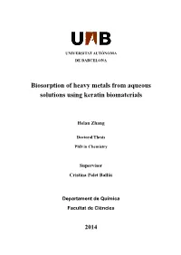 Biosorption of Heavy Metals from Aqueous Solutions Using Keratin Biomaterials