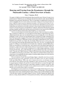 Dancing and Fencing from the Renaissance Through the Nineteenth Century: a Brief Overview of Issues Patri J