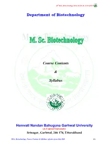 Department of Biotechnology Course Contents & Syllabus