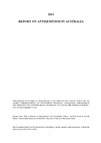 2012 Report on Antisemitism in Australia