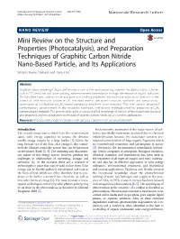 Photocatalysis), and Preparation Techniques of Graphitic Carbon Nitride Nano-Based Particle, and Its Applications Williams Kweku Darkwah and Yanhui Ao*