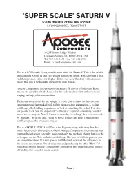 'SUPER SCALE' SATURN V 1/70Th the Size of the Real Rocket! a FLYING MODEL ROCKET KIT