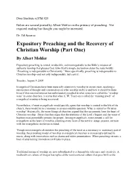 Expository Preaching and the Recovery of Christian Worship (Part One) by Albert Mohler