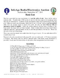 Infoage Radio/Electronics Auction Item List