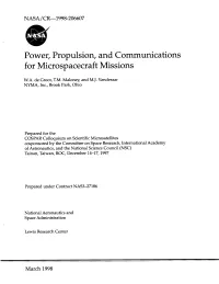 Power, Propulsion, and Communications for Microspacecraft Missions