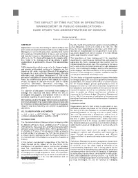 The Impact of Time Factor in Operations Management in Public Organizations - Case Study Tax Administration of Kosovo Issn 1804-5839 Issn 1804-5839