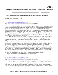 The Question of Representation at the 1787 Convention