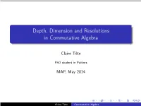 Depth, Dimension and Resolutions in Commutative Algebra