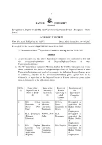 KANNUR UNIVERSITY Recognition of Degrees Awarded by Other
