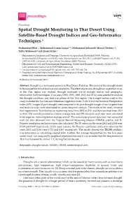 Spatial Drought Monitoring in Thar Desert Using Satellite-Based Drought Indices and Geo-Informatics Techniques †