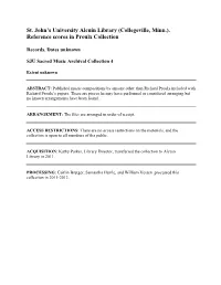 (Collegeville, Minn.). Reference Scores in Proulx Collection