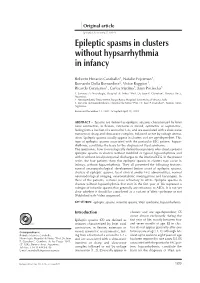 Epileptic Spasms in Clusters Without Hypsarrhythmia in Infancy
