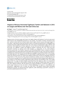 Impacts of Binary-Interacted Typhoons Tembin and Bolaven in 2012 on Surges and Waves Over the East China Sea