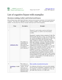 List of Cognitive Biases with Examples