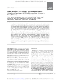 N-Myc Regulates Expression of the Detoxifying Enzyme Glutathione Transferase GSTP1, a Marker of Poor Outcome in Neuroblastoma
