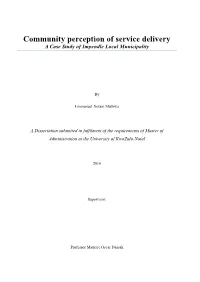 Community Perception of Service Delivery a Case Study of Impendle Local Municipality