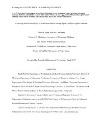 KNOWLEDGE of MATH EQUIVALENCE Assessing Formal