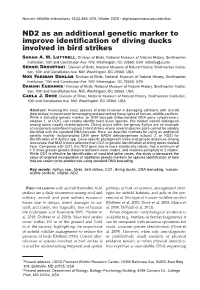 ND2 As an Additional Genetic Marker to Improve Identification of Diving Ducks Involved in Bird Strikes Sarah A