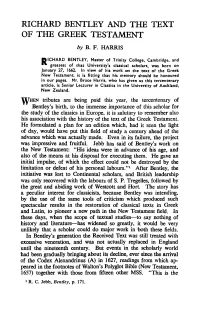 Richard Bentley and the Text of the Greek Testament