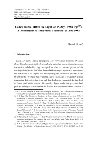 Codex Bezae (D05) in Light of P.Oxy. 4968 (‰127): a Reassessment of “Anti-Judaic Tendencies” in Acts 10–17