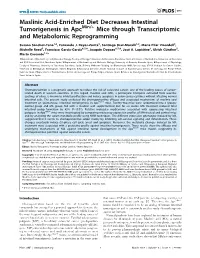 Maslinic Acid-Enriched Diet Decreases Intestinal Tumorigenesis in Apcmin/+ Mice Through Transcriptomic and Metabolomic Reprogramming