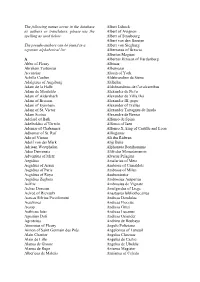 The Following Names Occur in the Database As Authors Or Translators