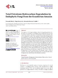 Total Petroleum Hydrocarbon Degradation by Endophytic Fungi from the Ecuadorian Amazon
