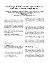 Evolutionary Data Mining for Link Analysis: Preliminary Experiments on a Social Network Test Bed