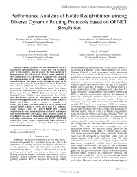 Performance Analysis of Route Redistribution Among Diverse Dynamic Routing Protocols Based on OPNET Simulation