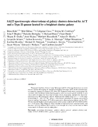SALT Spectroscopic Observations of Galaxy Clusters Detected by ACT and a Type II Quasar Hosted by a Brightest Cluster Galaxy