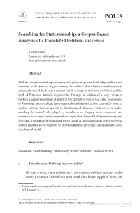 Searching for Statesmanship: a Corpus-Based Analysis of a Translated Political Discourse