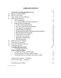 TABLE of CONTENTS Evaluation and Management Services 2 A