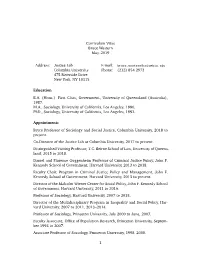 Curriculum Vitae Bruce Western May, 2019 Address: Justice Lab