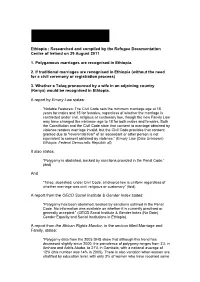 Ethiopia : Researched and Compiled by the Refugee Documentation Centre of Ireland on 29 August 2011