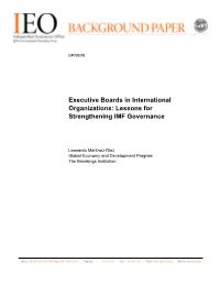 Executive Boards in International Organizations: Lessons for Strengthening IMF Governance