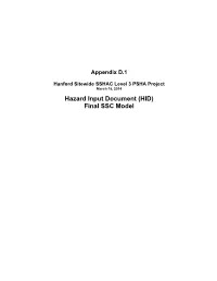 Hazard Input Document (HID) Final SSC Model Contents