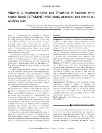 Vitamin C, Hydrocortisone and Thiamine in Patients with Septic Shock (VITAMINS) Trial: Study Protocol and Statistical Analysis Plan