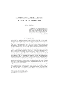 Mathematical Modal Logic: a View of Its Evolution