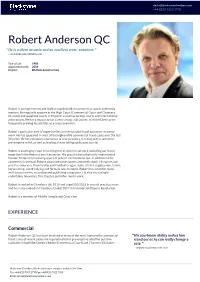 Robert Anderson QC “He Is a Silent Assassin and an Excellent Cross-Examiner.” — CHAMBERS and PARTNERS, 2021