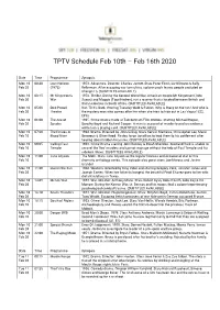 TPTV Schedule Feb 10Th – Feb 16Th 2020