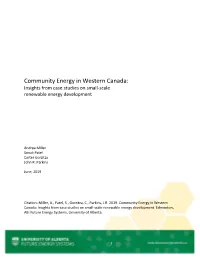 Community Energy in Western Canada: Insights from Case Studies on Small-Scale Renewable Energy Development