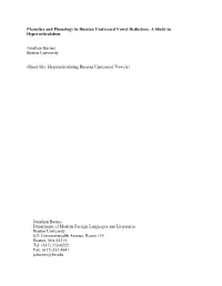 Phonetics and Phonology in Russian Unstressed Vowel Reduction: a Study in Hyperarticulation