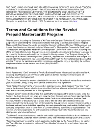 Terms and Conditions for the Revolut Prepaid Mastercard® Program